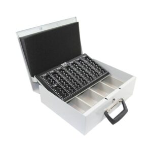 Ταμείο κουτί μετρητών ευρώ γκρι με θήκες χαρτονομισμάτων