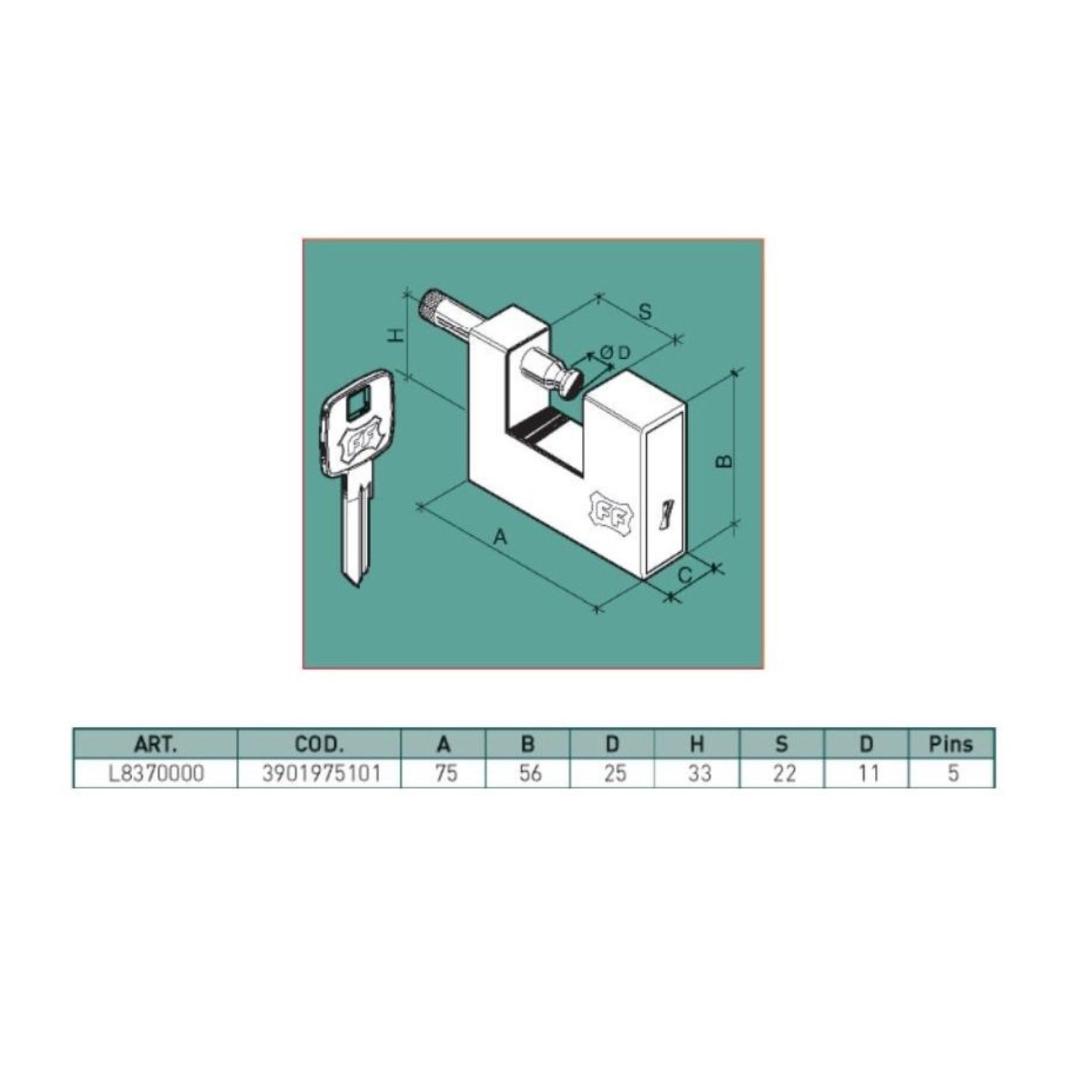 Λουκέτο τάκου ατσάλινο FF 75mm 4670-2134 - Image 3