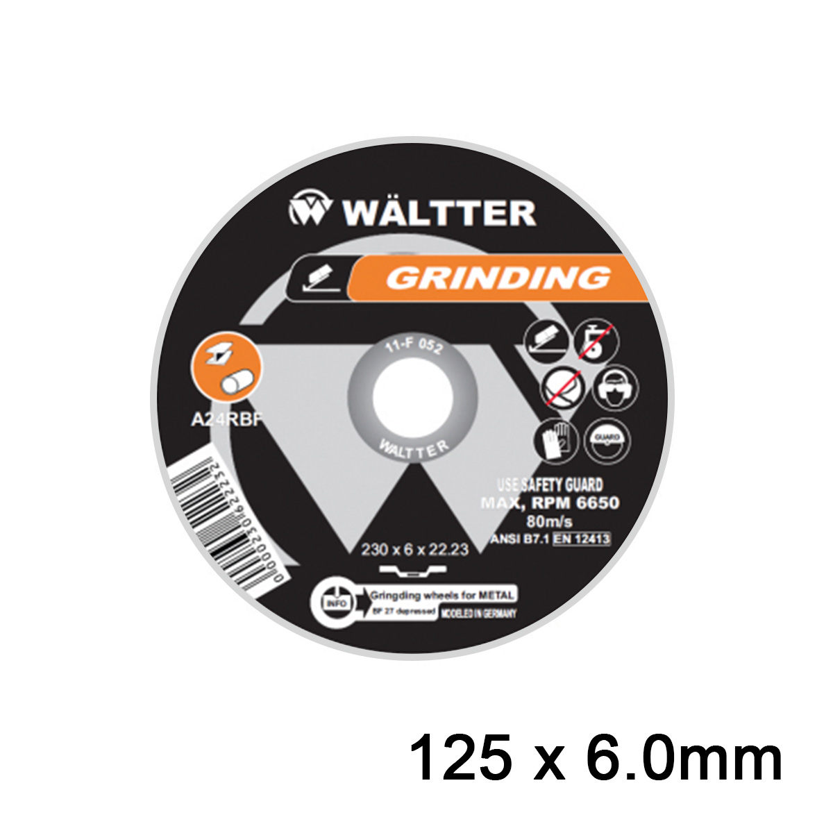 Δίσκος λείανσης σιδήρου και INOX WALTTER 125x6.0mm για γωνιακό τροχό