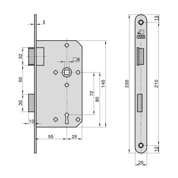 Κλειδαρια σωμα καμαροπορτας 55mm72mm 9220-5528 - Image 2