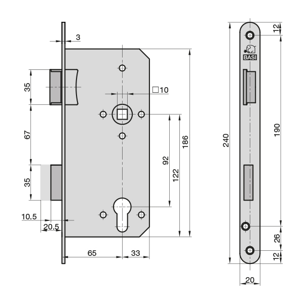 Κλειδαρια κυλινδρου σωμα 65mm 92mm 9770-6522 - Image 2