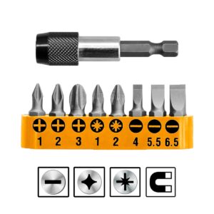 Μύτες με μαγνητικό αντάπτορα 1/4 ίντσας σετ 9 τεμαχίων για δραπανοκατσάβιδο και κατσαβίδι