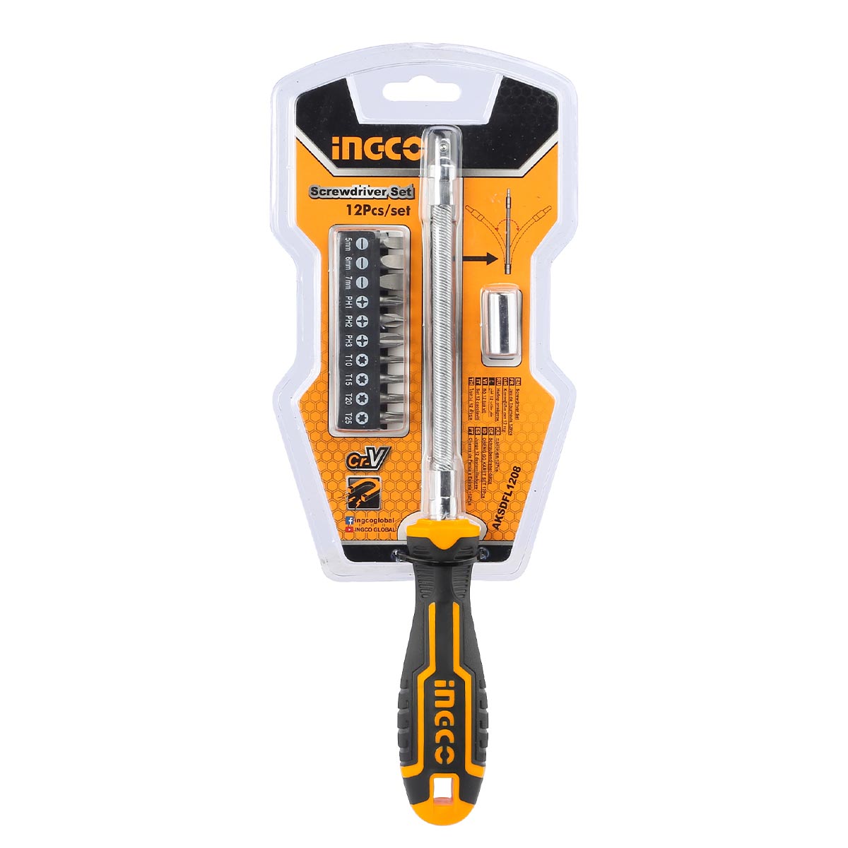 Κατσαβίδι Εύκαμπτο INGCO Σετ 12 τεμ. AKSDFL1208 - Image 2