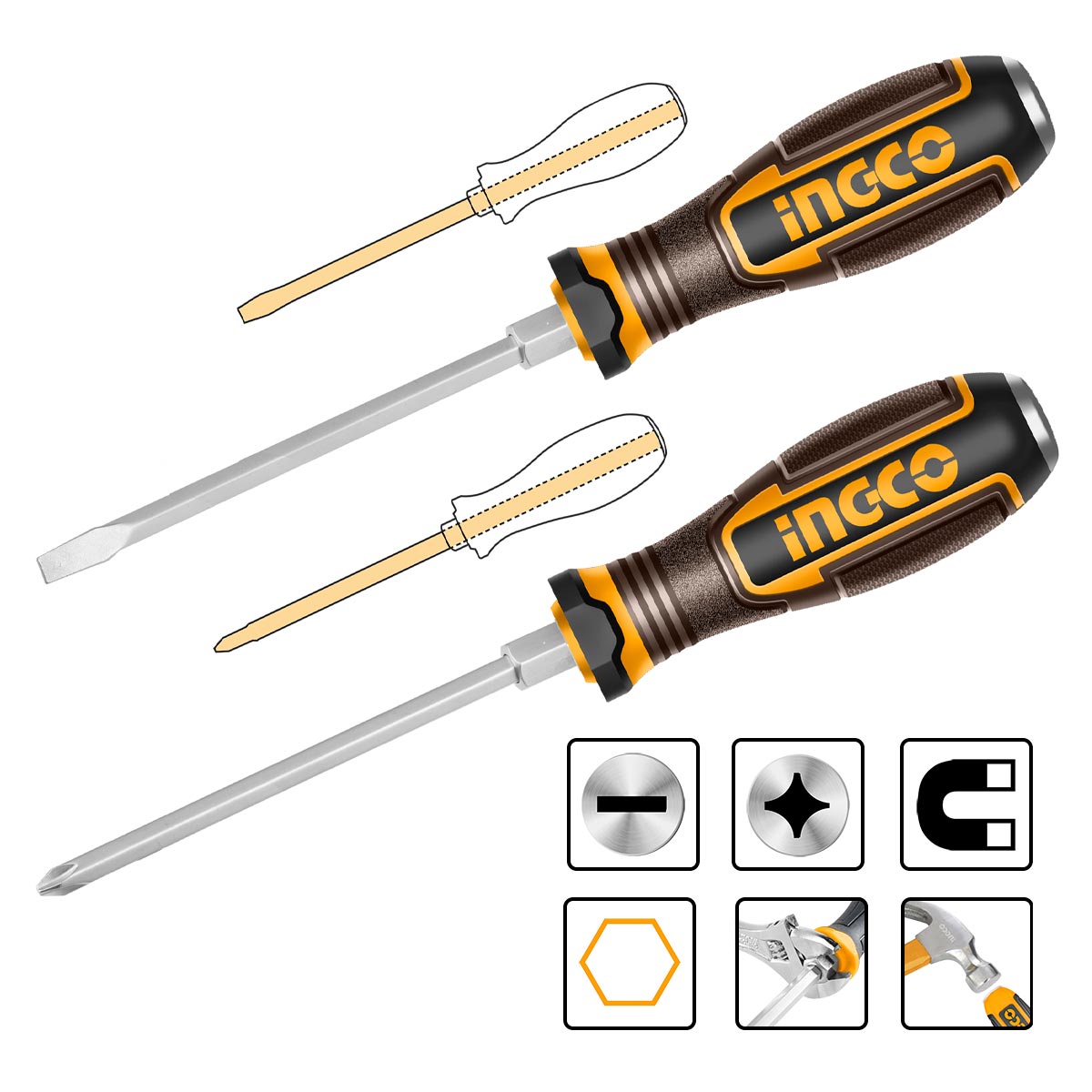 Κατσαβίδια Χτυπητά ingco Σετ 2 τεμ. HGTST0208 - Image 3