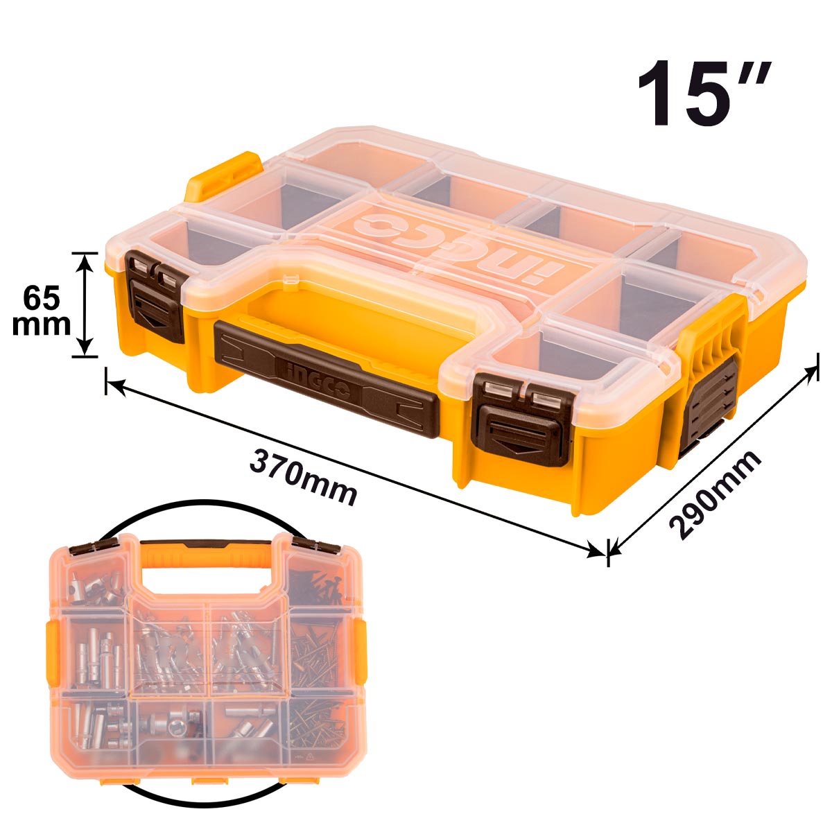 Πλαστική ταμπακιέρα 15 ιντσών με αφαιρούμενα χωρίσματα και λαβή