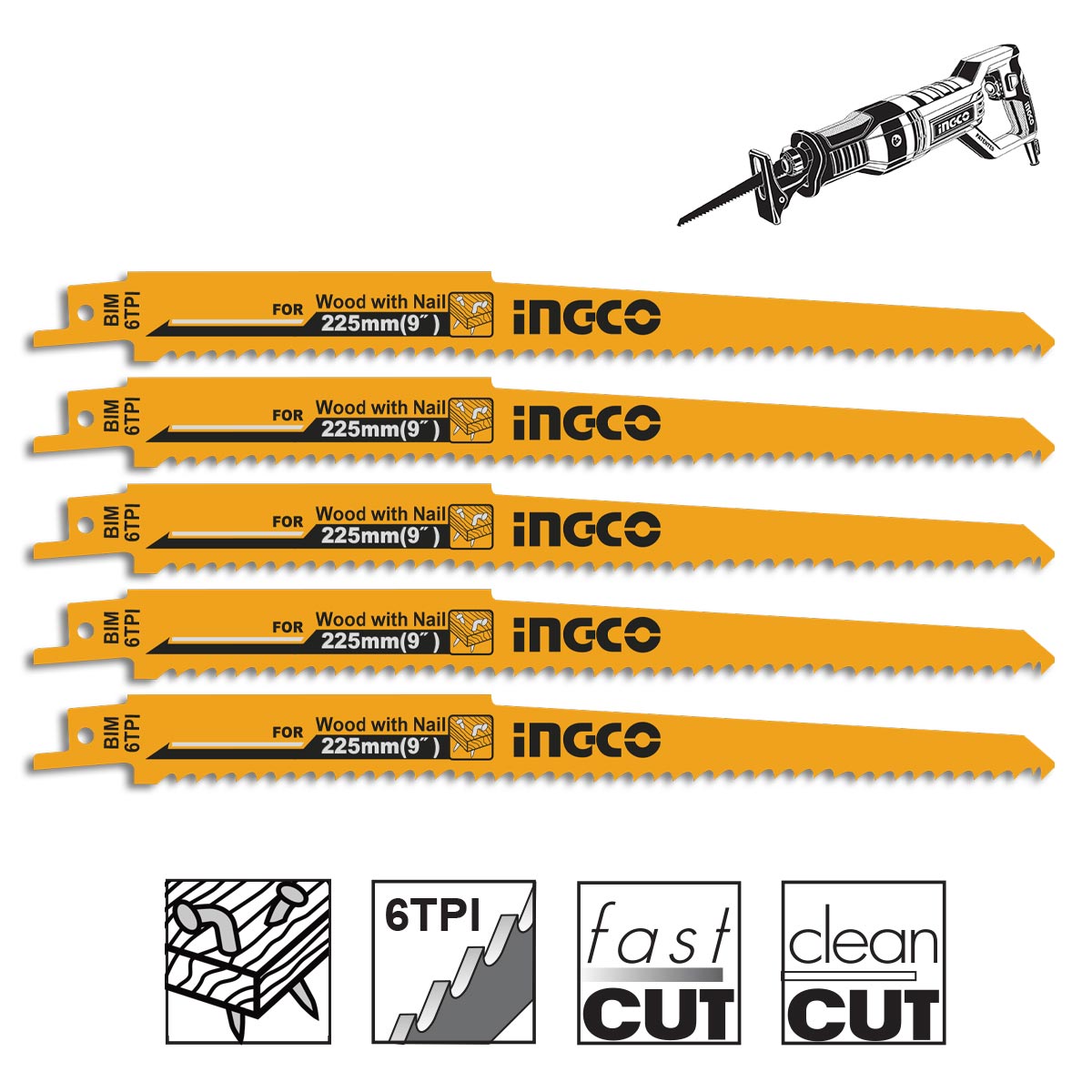 Πριονόλαμες σπαθόσεγας 225mm για ξύλο πλαστικά και καρφιά σετ 5 τεμαχίων