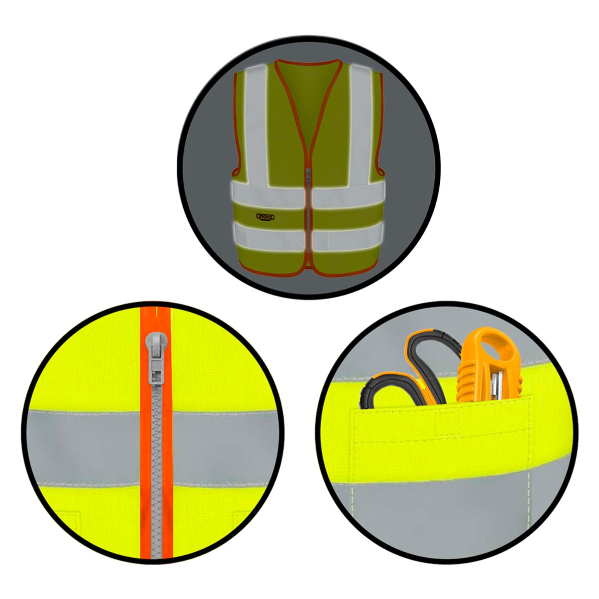 Κίτρινο γιλέκο εργασίας XL με ανακλαστικές ταινίες και φερμουάρ