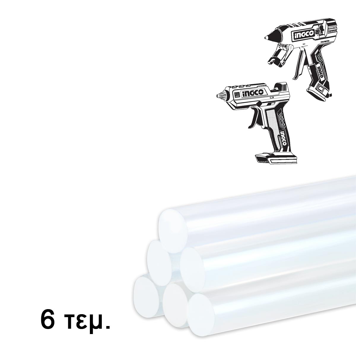 Διάφανη θερμόκολλα Φ11.2mm σε σετ 6 τεμαχίων