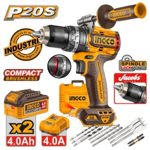 Επαγγελματικό δραπανοκατσάβιδο 20V με τσοκ Jacobs και πλήρες σετ εξαρτημάτων