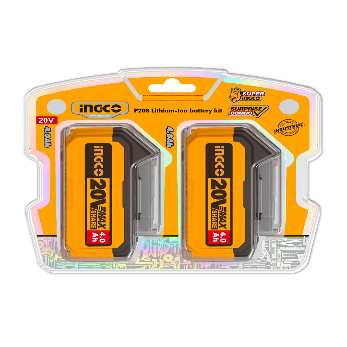 Σετ μπαταριών 20V Li-Ion 2x4.0Ah με LED ένδειξη για εργαλεία μπαταρίας