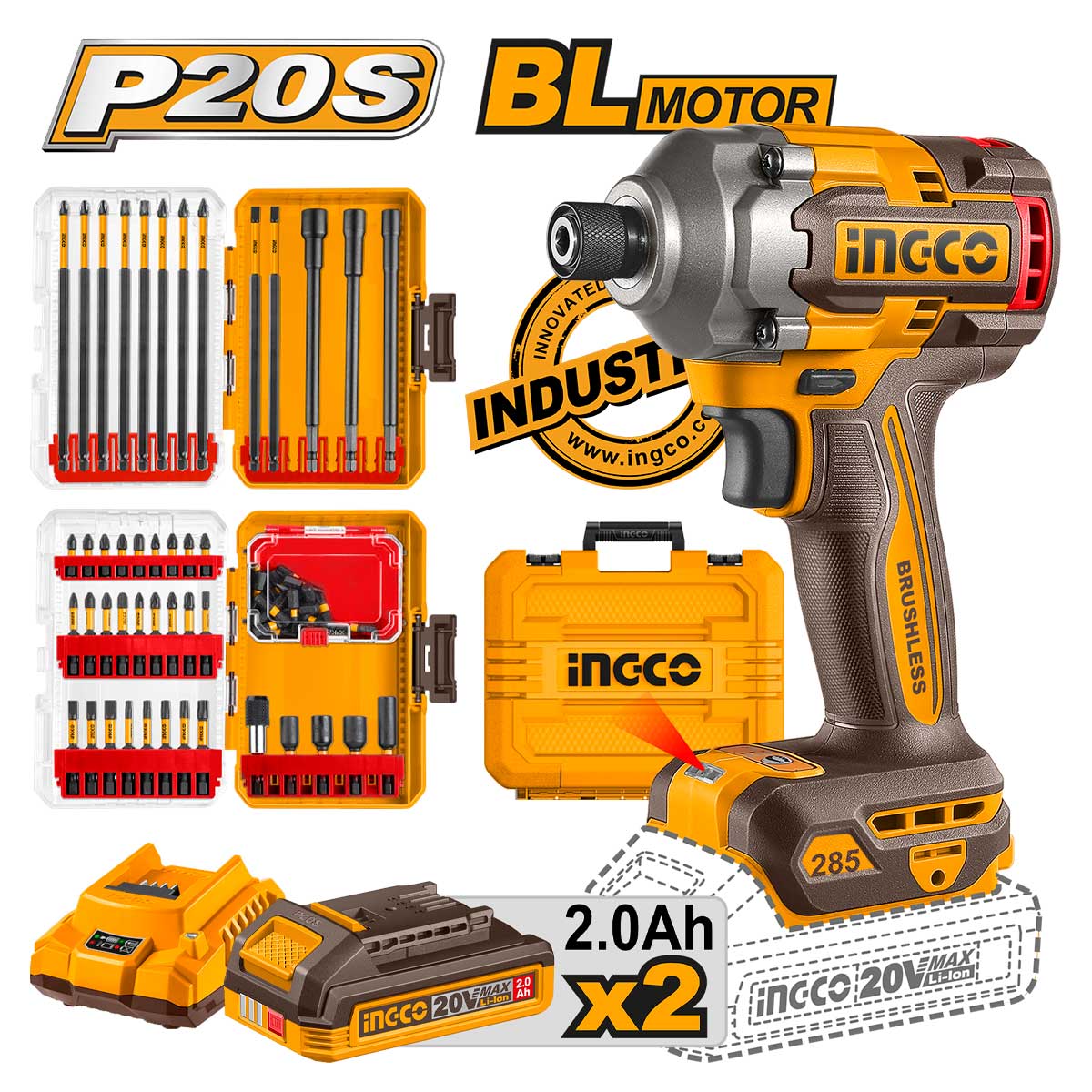 Επαγγελματικό impact driver 20V με μπαταρίες, φορτιστή και μύτες