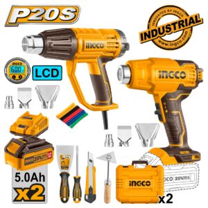 Σετ πιστολιών θερμού αέρα 20V και 2000W με μπαταρίες, αξεσουάρ και βαλίτσα