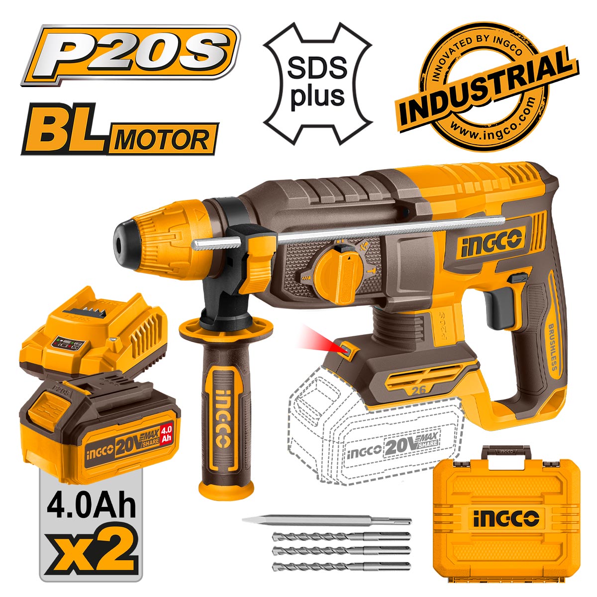 Πιστολέτο περιστροφικό κρουστικό σκαπτικό μπαταρίας 20V Li-Ion 2.5J με βαλίτσα