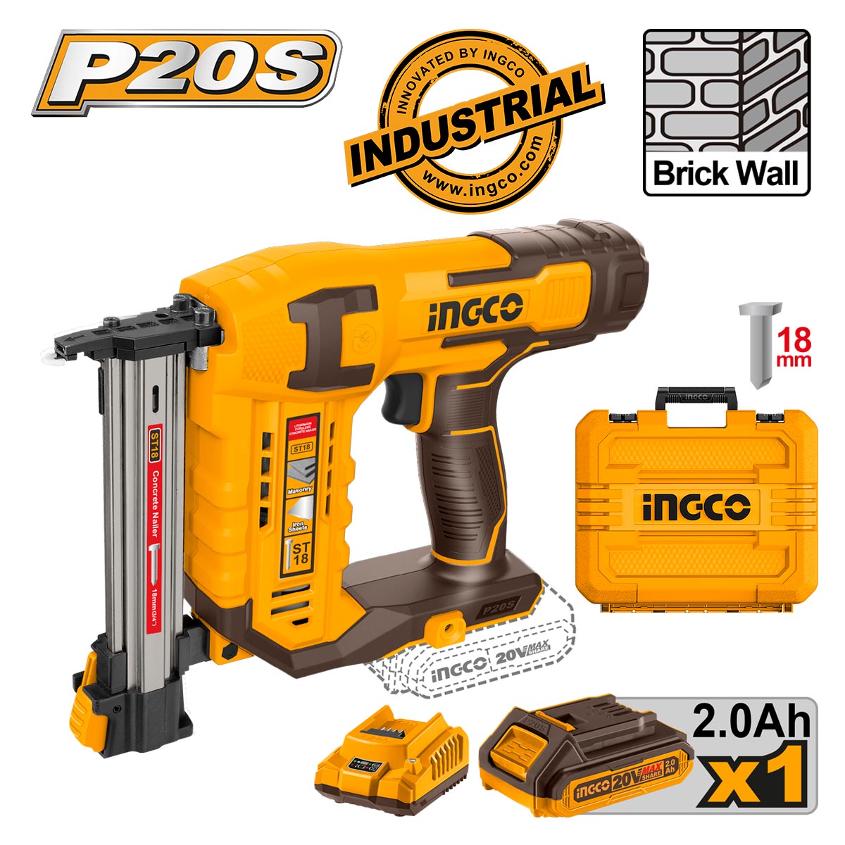 Επαγγελματικό καρφωτικό τοίχου 20V για τούβλα, λαμαρίνα και ξύλο