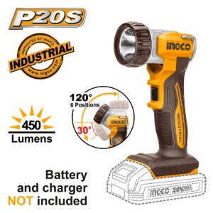 Φακός εργασίας μπαταρίας 20V Li-Ion SOLO 450 lumens με ρυθμιζόμενη κεφαλή