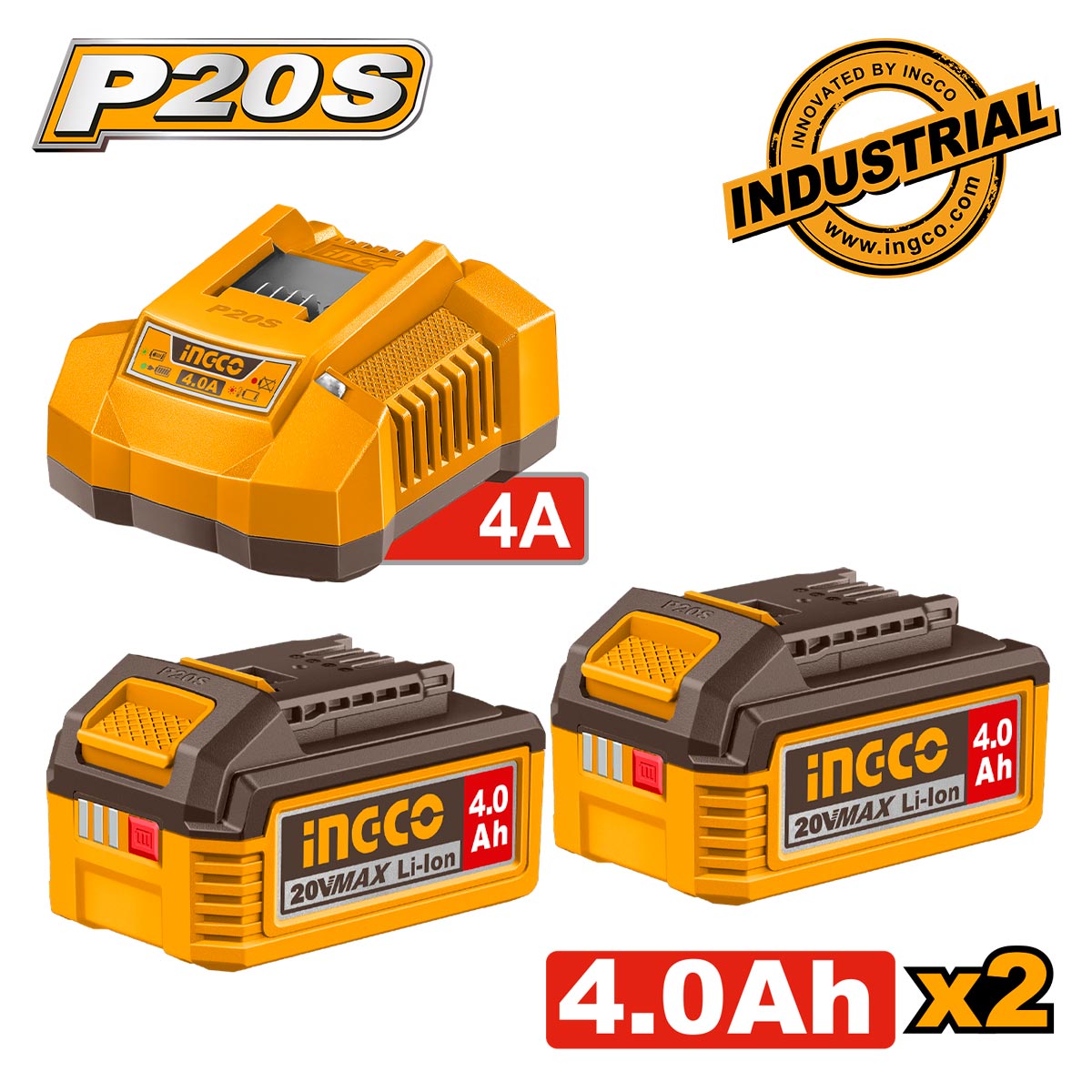 Δύο μπαταρίες 20V 4.0Ah και γρήγορος φορτιστής εργαλείων