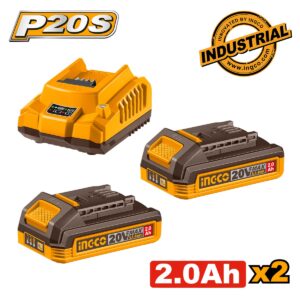 Σετ μπαταριών 20V Li-Ion 2x2.0Ah με φορτιστή 2A για εργαλεία μπαταρίας