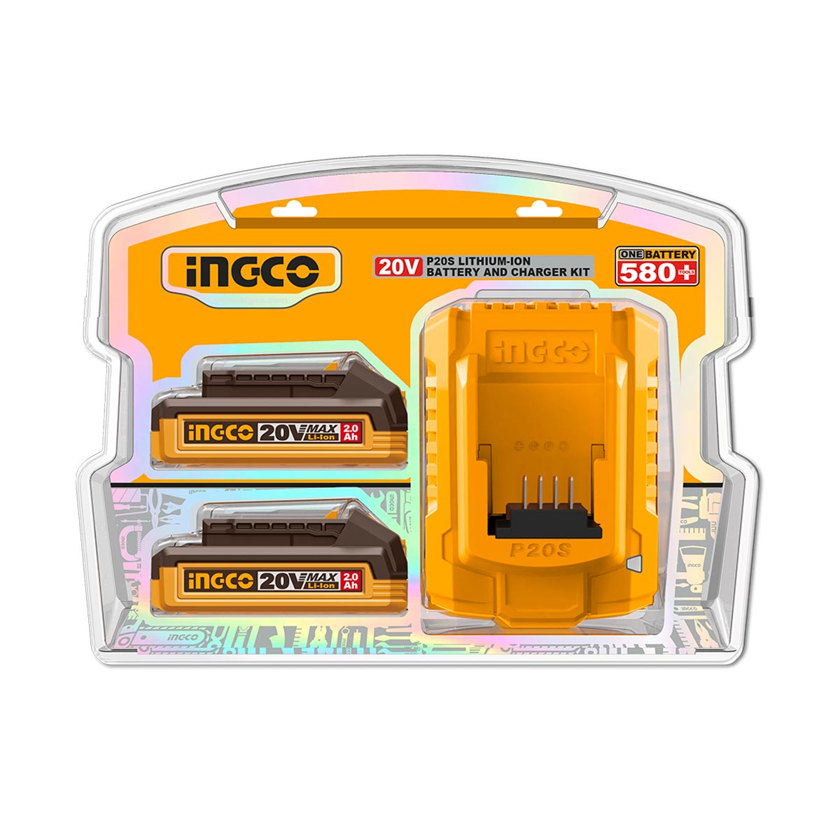 Σετ μπαταριών 20V Li-Ion 2x2.0Ah με φορτιστή 2A για εργαλεία μπαταρίας