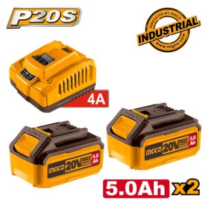 Σετ μπαταριών 20V Li-Ion 2x5.0Ah με φορτιστή 4A για εργαλεία μπαταρίας