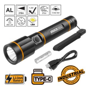 Επαναφορτιζόμενος φακός προβολέας Li-Ion 450 lumens με φόρτιση USB Type-C