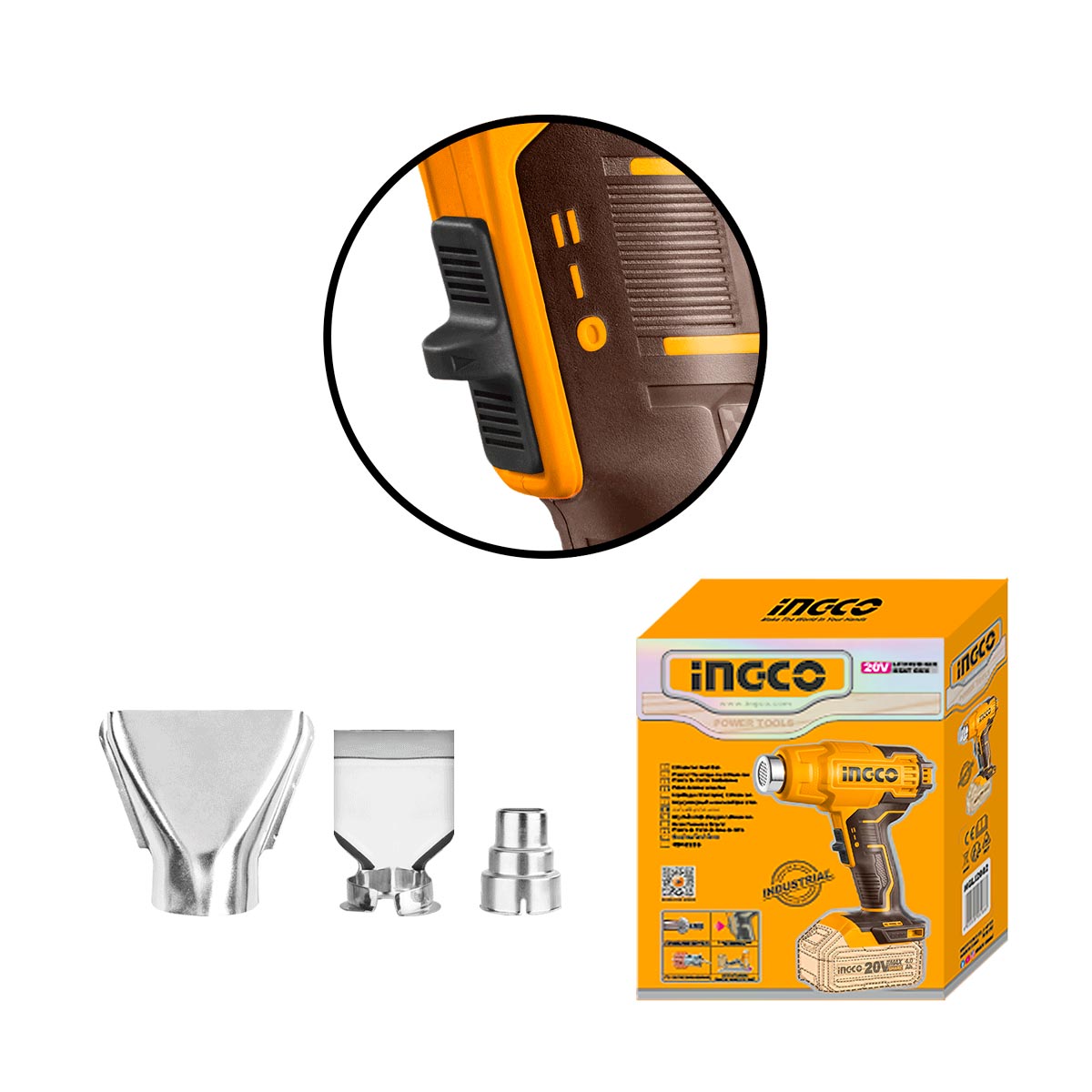 Πιστόλι θερμού αέρα μπαταρίας 20V Li-Ion SOLO με διπλή ρύθμιση θερμοκρασίας