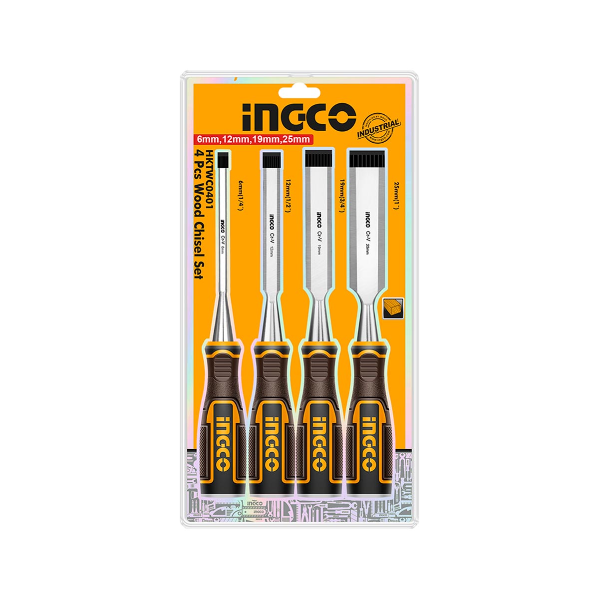 Σετ 4 σκαρπέλα ξύλου 6 12 19 25mm με εργονομική λαβή