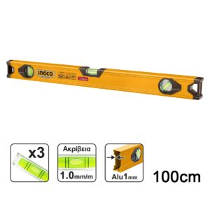 Αλφάδι αλουμινίου 100cm με 3 αλφάδια και ακρίβεια 1mm ανά μέτρο