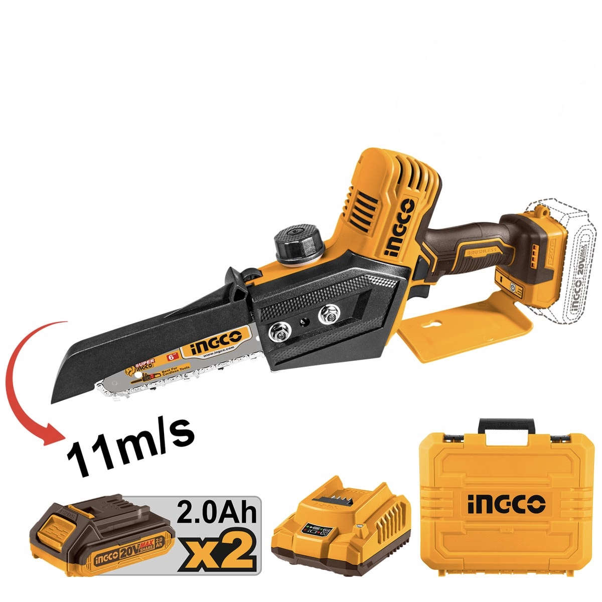 Μίνι αλυσοπρίονο μπαταρίας 20V brushless με λάμα 6 ιντσών και βαλίτσα μεταφοράς