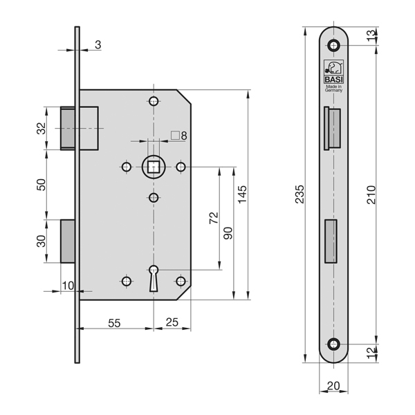 Κλειδαριά εγκοπής ES 922 BB για εσωτερική πόρτα DIN αριστερά