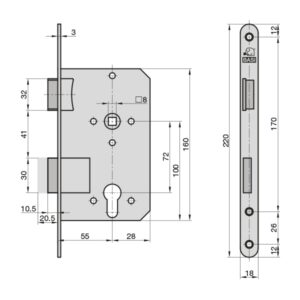 Κλειδαριά εγκοπής ES 929 PZW 55mm DIN αριστερά