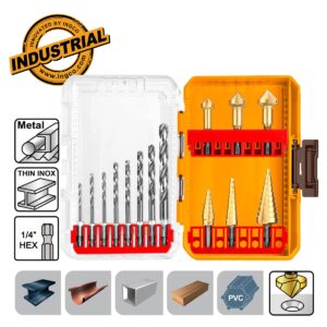 Σετ τρυπάνια κώνικα και φρέζες μετάλλου 1/4 HEX 14 τεμαχίων σε κασετίνα