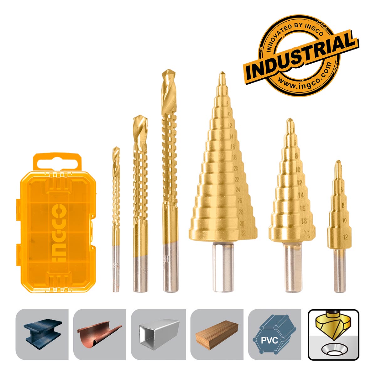 Σετ τρυπάνια κώνικα 4-32mm και φρεζοτρύπανα HSS 4341 σε πλαστική θήκη