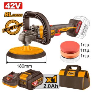 Αλοιφαδόρος μπαταρίας 42V Li-Ion Φ180mm brushless με μπαταρία, φορτιστή και υφασμάτινη τσάντα