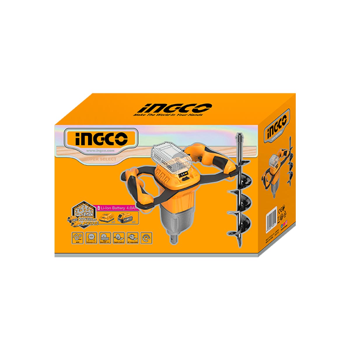 Γεωτρύπανο μπαταρίας 20V Li-Ion με αρίδα τριβέλας Φ15cm x 80cm brushless