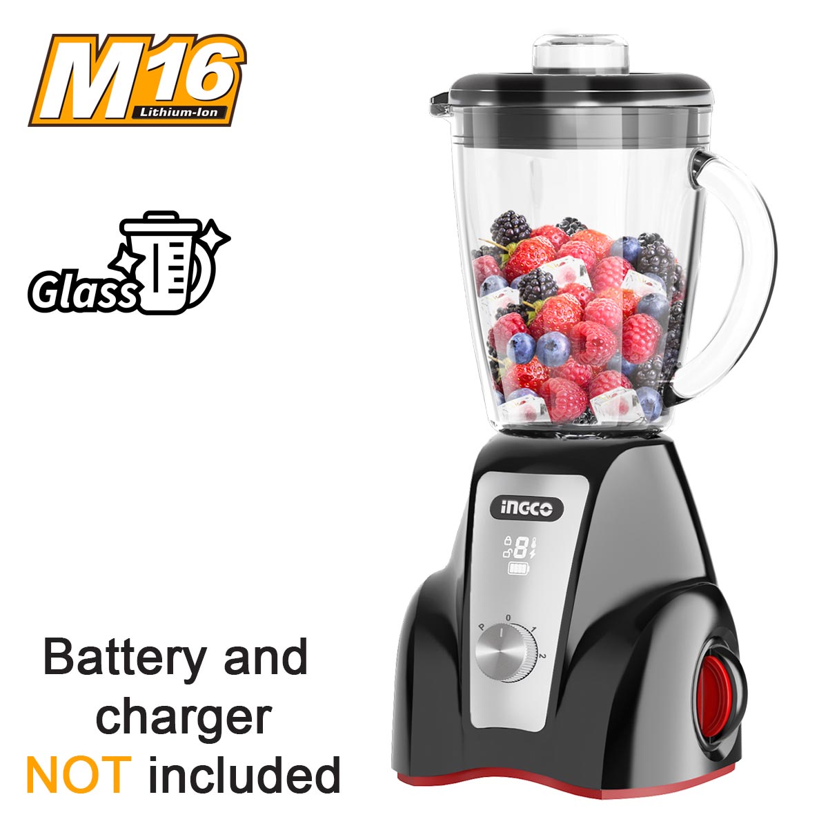 Μπλέντερ μπαταρίας 16V Li-Ion 1.5L 300W με γυάλινη κανάτα και LED οθόνη