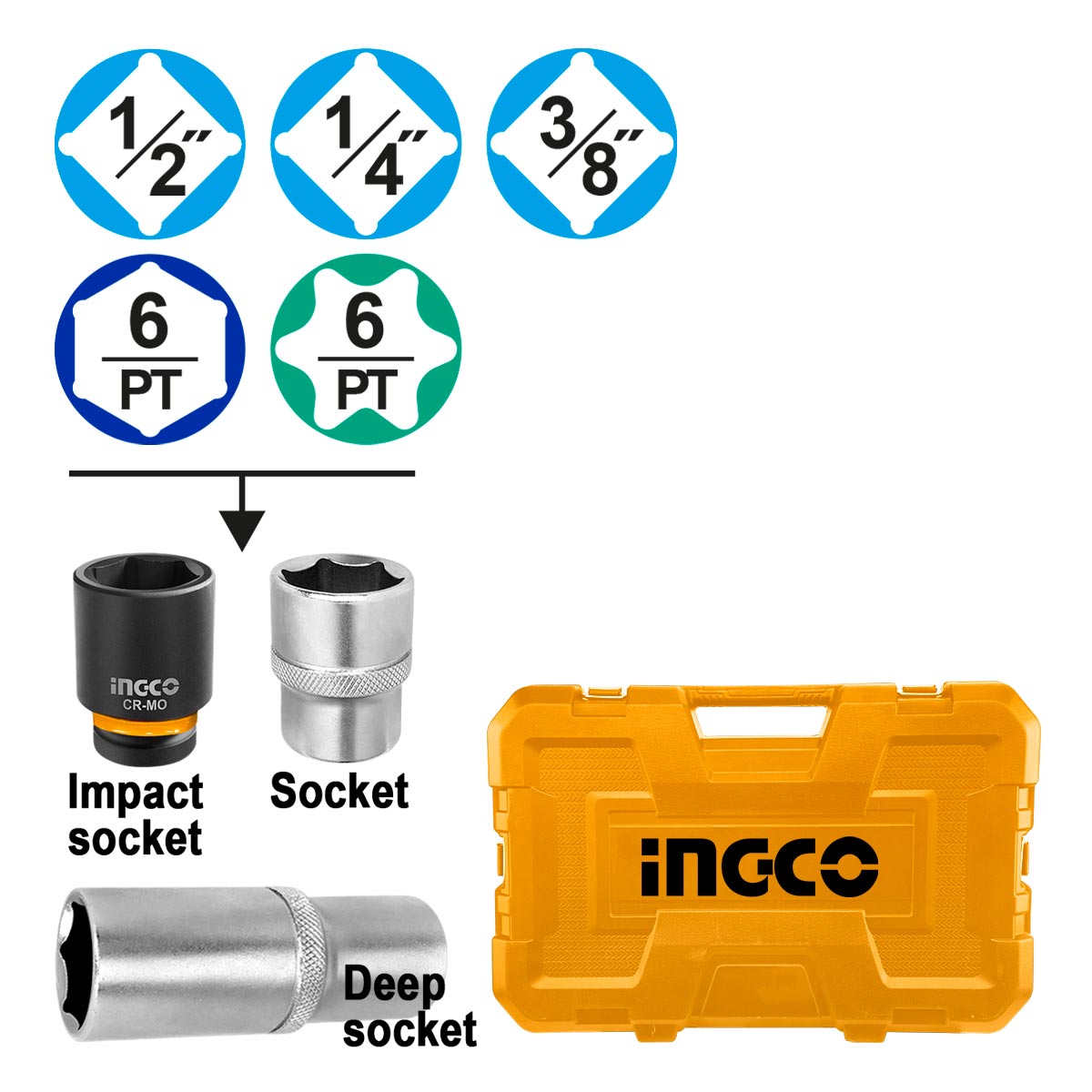 Σετ εργαλείων χειρός και καρυδάκια 1/4 3/8 1/2 139 τεμαχίων με καρυδάκια impact σε πλαστική βαλίτσα