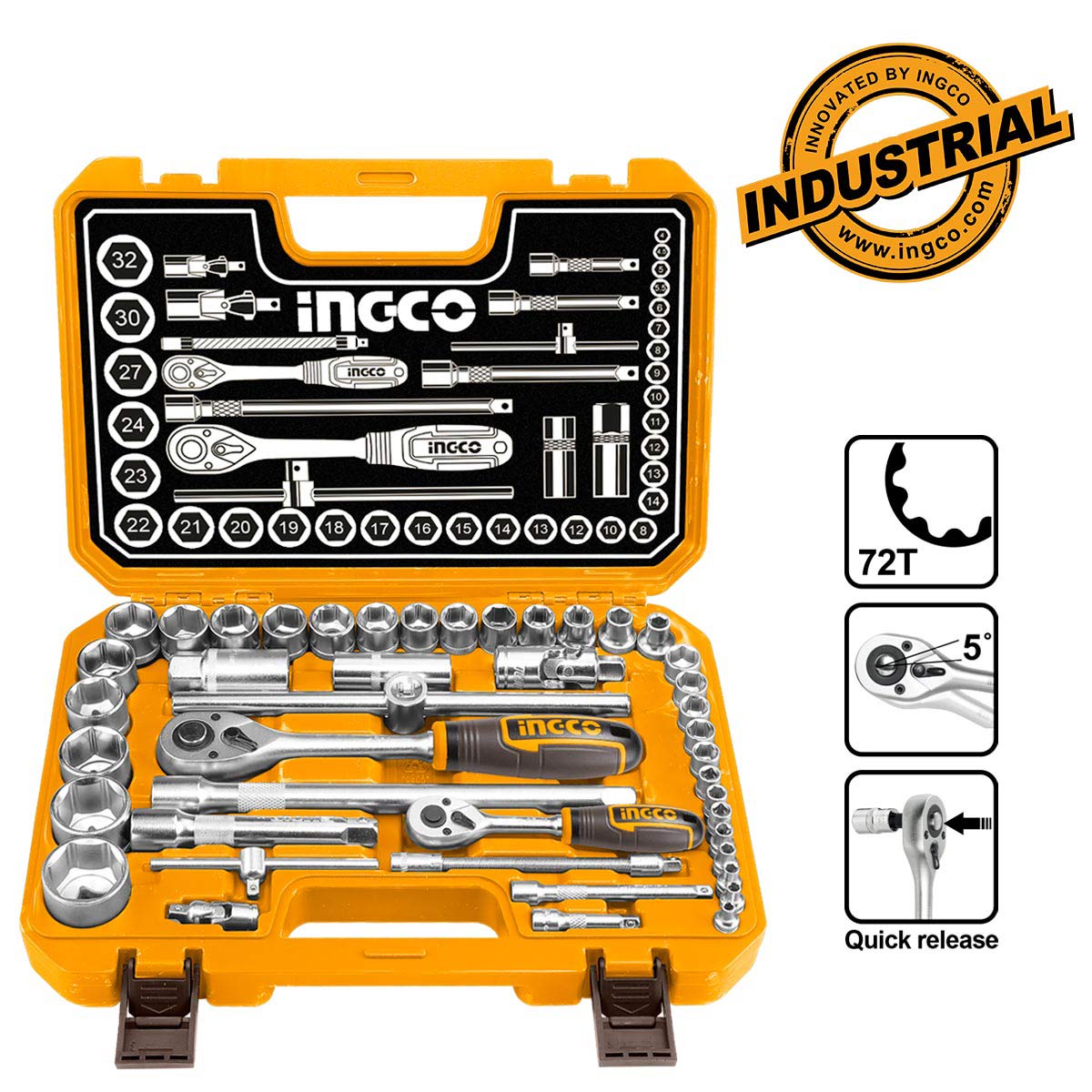 Σετ καρυδάκια 1/2 και 1/4 44 τεμαχίων με καστάνιες 45T σε πλαστική βαλίτσα