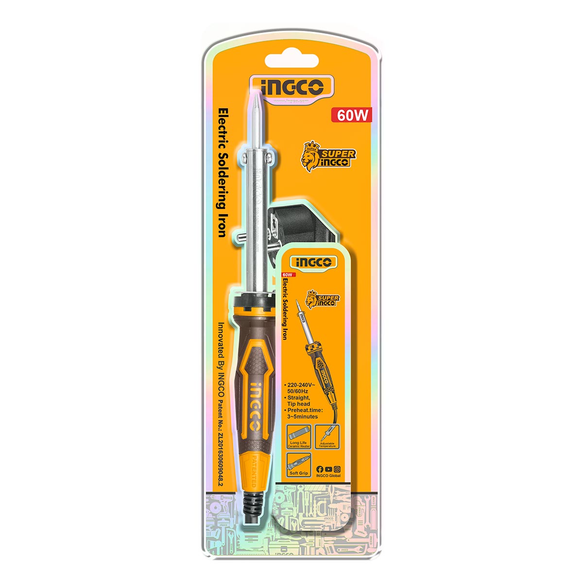 Ηλεκτρικό κολλητήρι 60W 220-240V με ευθεία μύτη και στήριγμα