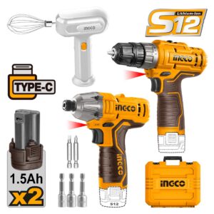 σετ εργαλείων μπαταρίας 12V με δραπανοκατσάβιδο και παλμικό κατσαβίδι