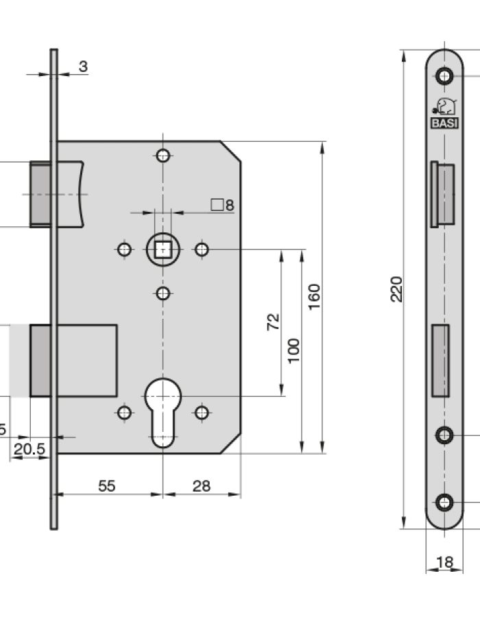 Κλειδαριά Εγκοπής ES 929 PZW DIN 55mm72mm 9290-5522